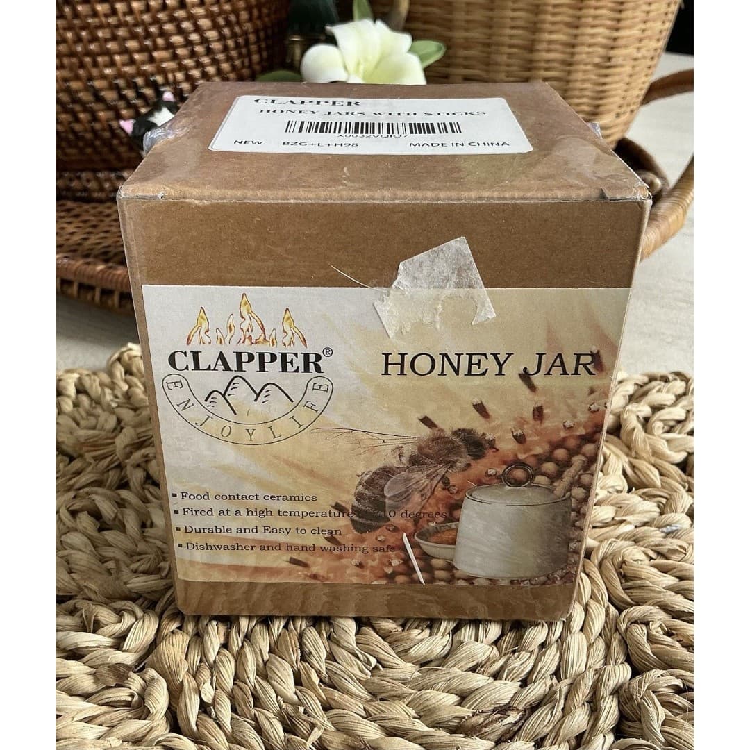 Ceramic Honey Jar w/Sticks NIB - Thumbnail 2