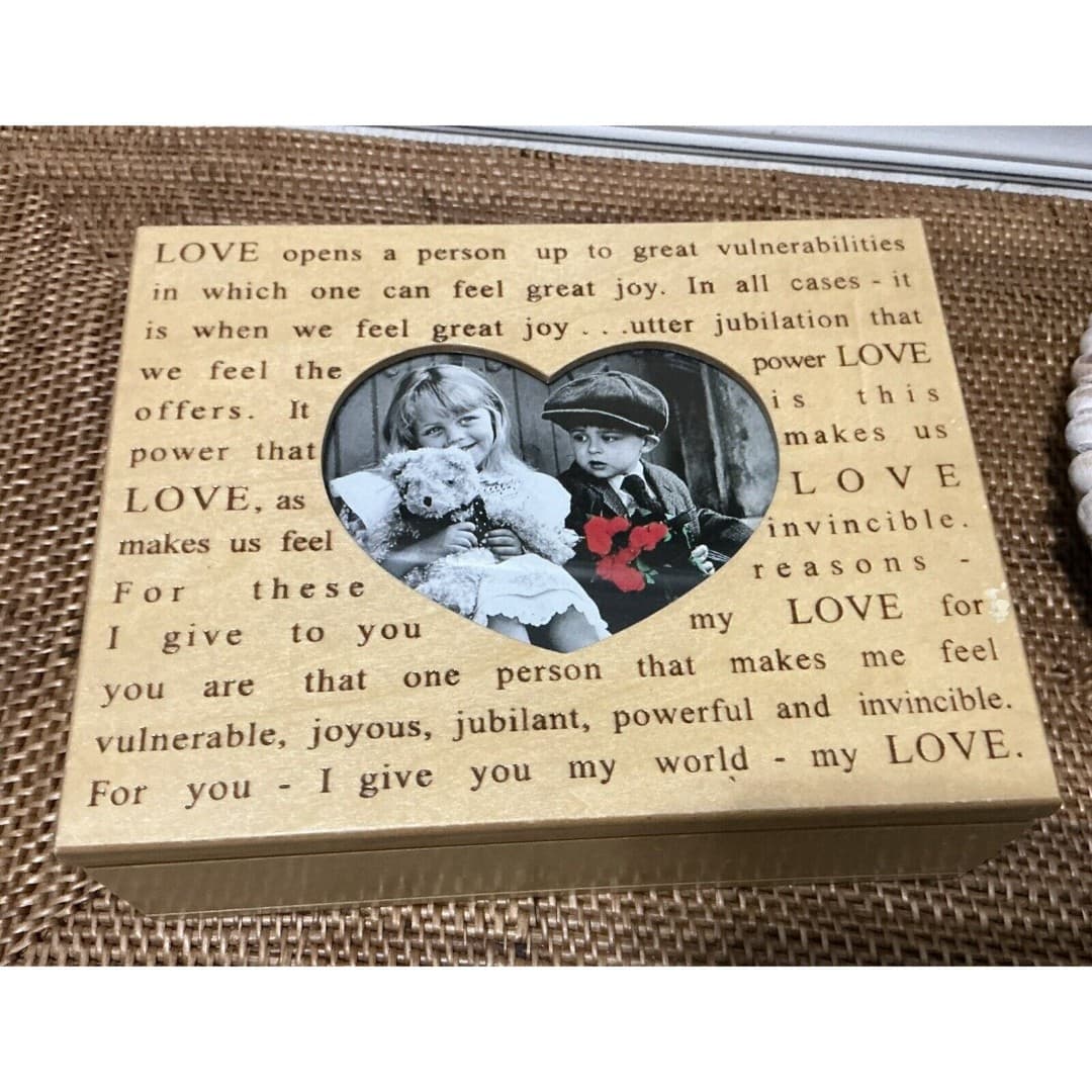 LOVE Wooden Jewelry Box with Photo Insert and Mirror “Forever Love”