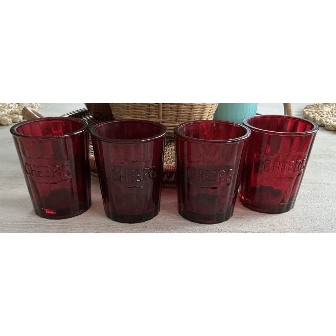 Pottery Barn Red Cheers Cocktail Juice Glasses Set of 4