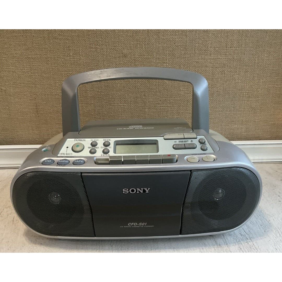 SONY CFD-S01 AM/FM RADIO CASSETTE & CD PLAYER ORIGINAL STEREO BOOMBOX W/ CABLE