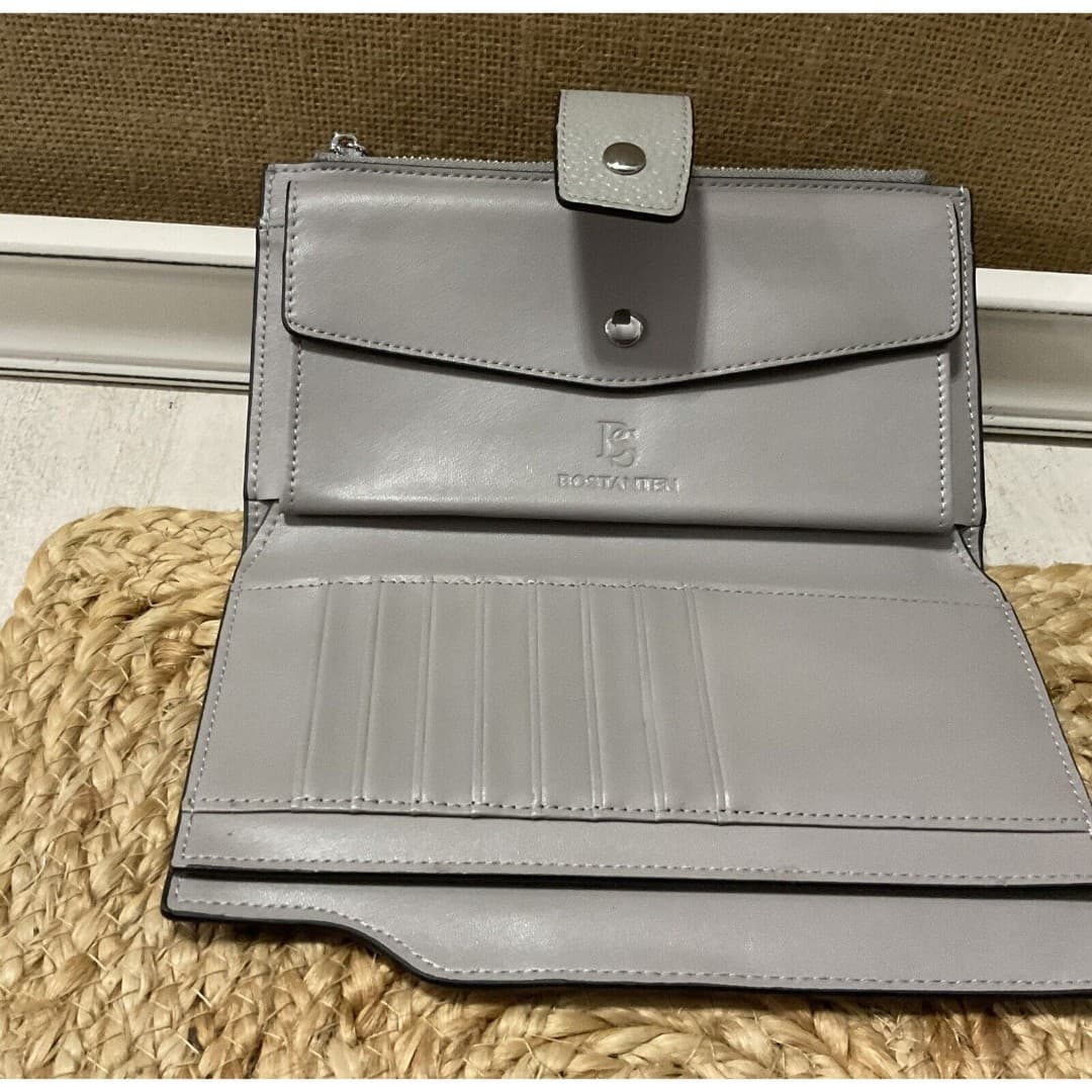 Bostanten Women's Gray Leather Large Wallet (C7) - Thumbnail 4