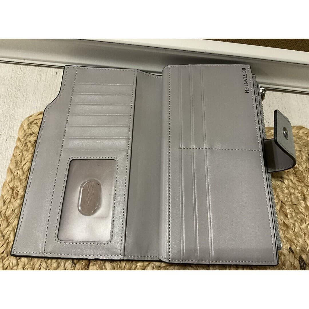 Bostanten Women's Gray Leather Large Wallet (C7) - Thumbnail 3