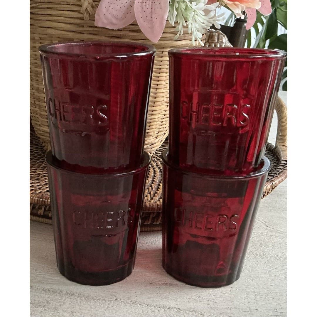 Pottery Barn Red Cheers Cocktail Juice Glasses Set of 4 - Thumbnail 3