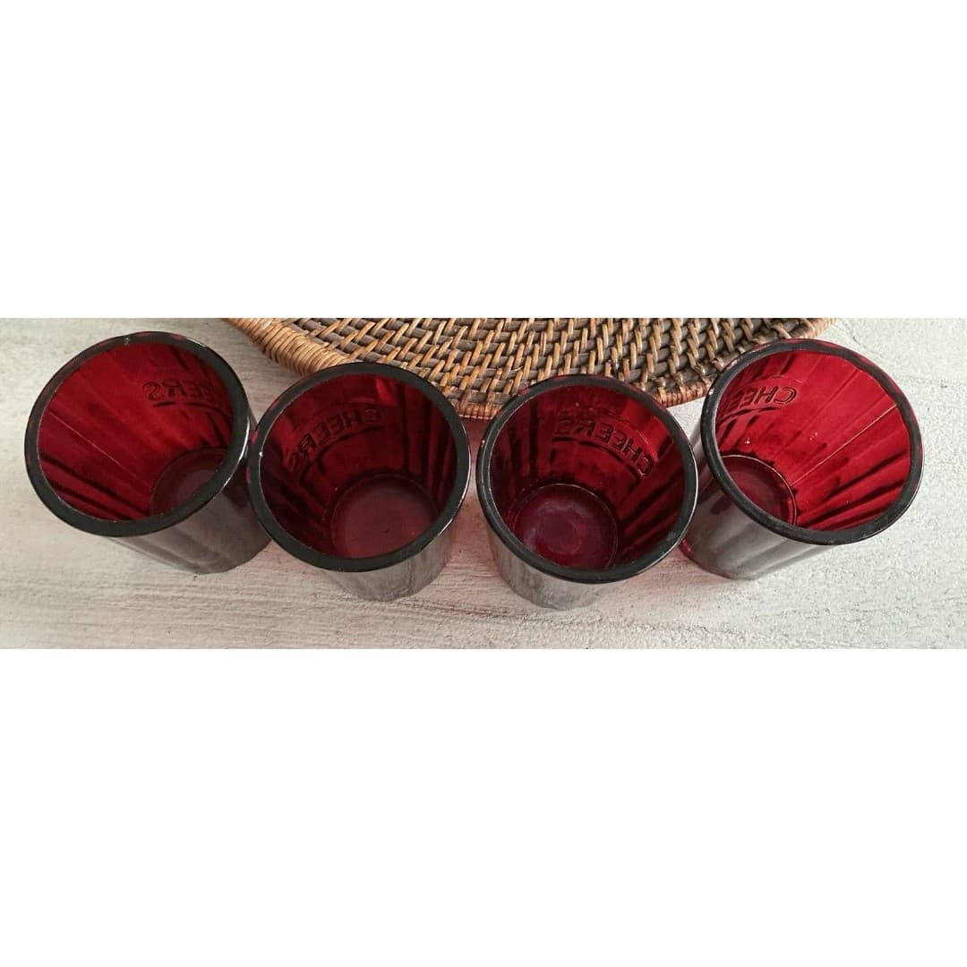 Pottery Barn Red Cheers Cocktail Juice Glasses Set of 4 - Thumbnail 2