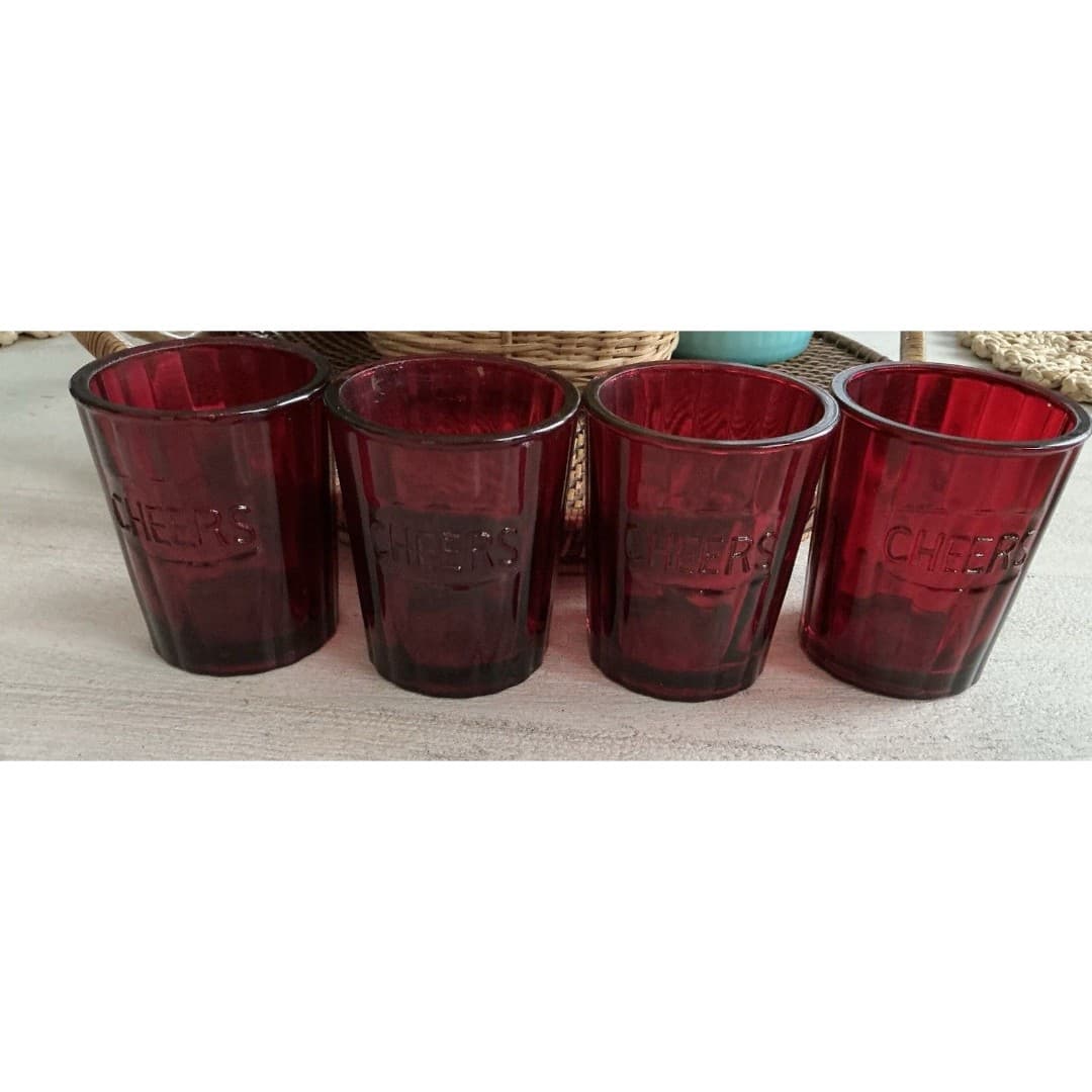 Pottery Barn Red Cheers Cocktail Juice Glasses Set of 4 - Thumbnail 4