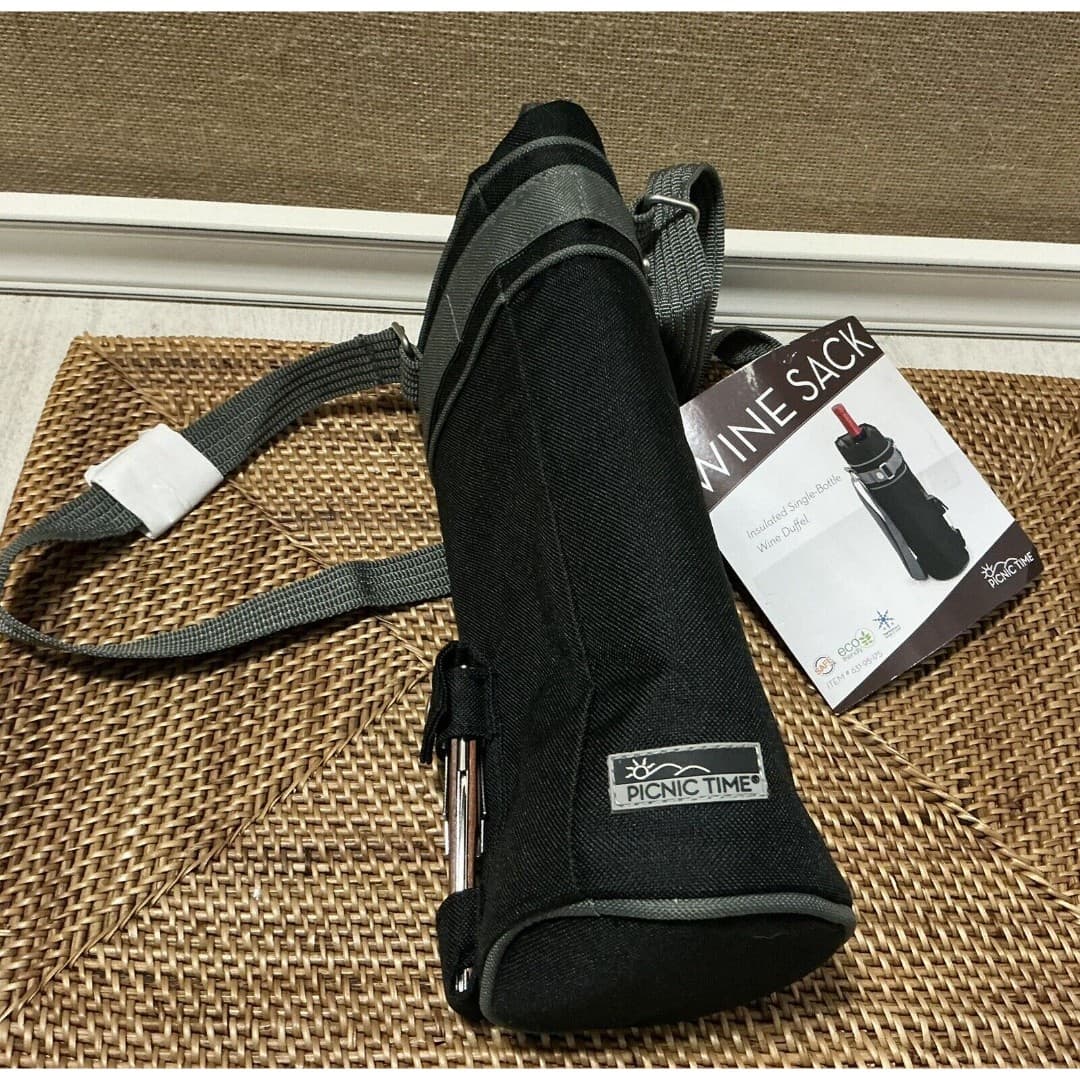 Picnic Time Insulated Single Wine Bottle Tote Bag Carrier Sack Black Corkscrew - Thumbnail 6