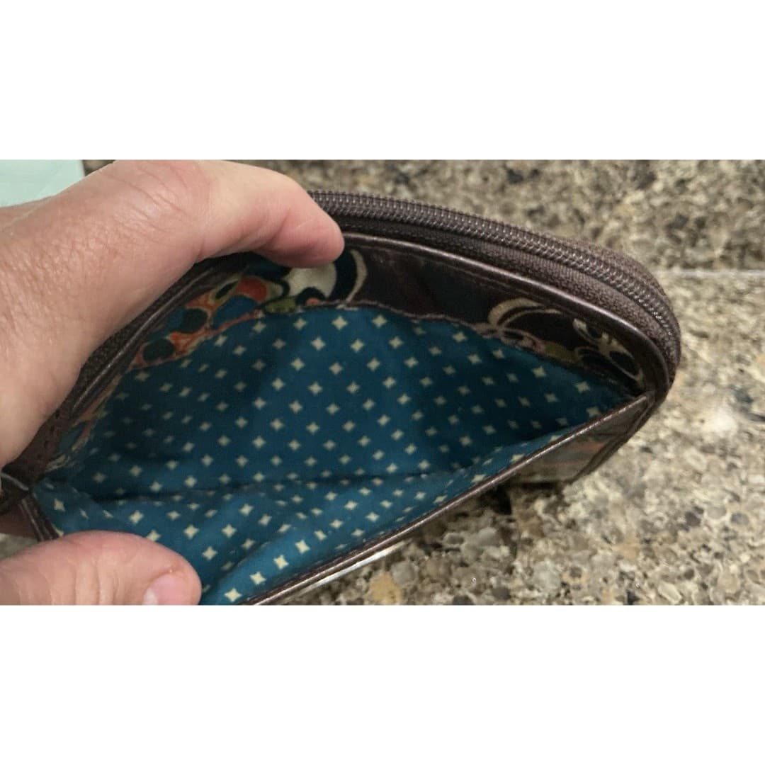 Fossil Key-Per Coated Canvas Wallet Wristlet Clutch Floral Oranges Brown - Thumbnail 5