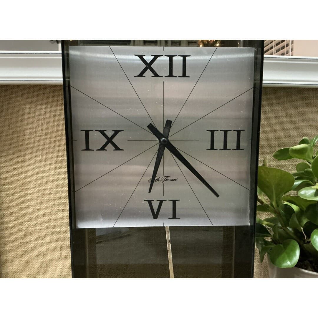 MCM Seth Thomas Smoky Lucite Black /Silver Plastic Wall Clock - Thumbnail 2