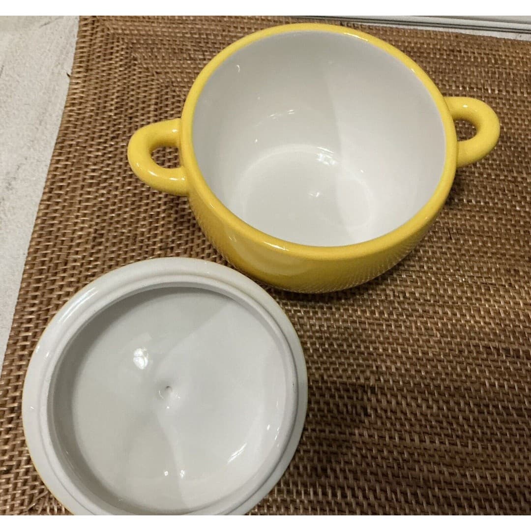 Vtg Earthenware Ceramic Yellow Apple Bowl W/Lid - Thumbnail 4