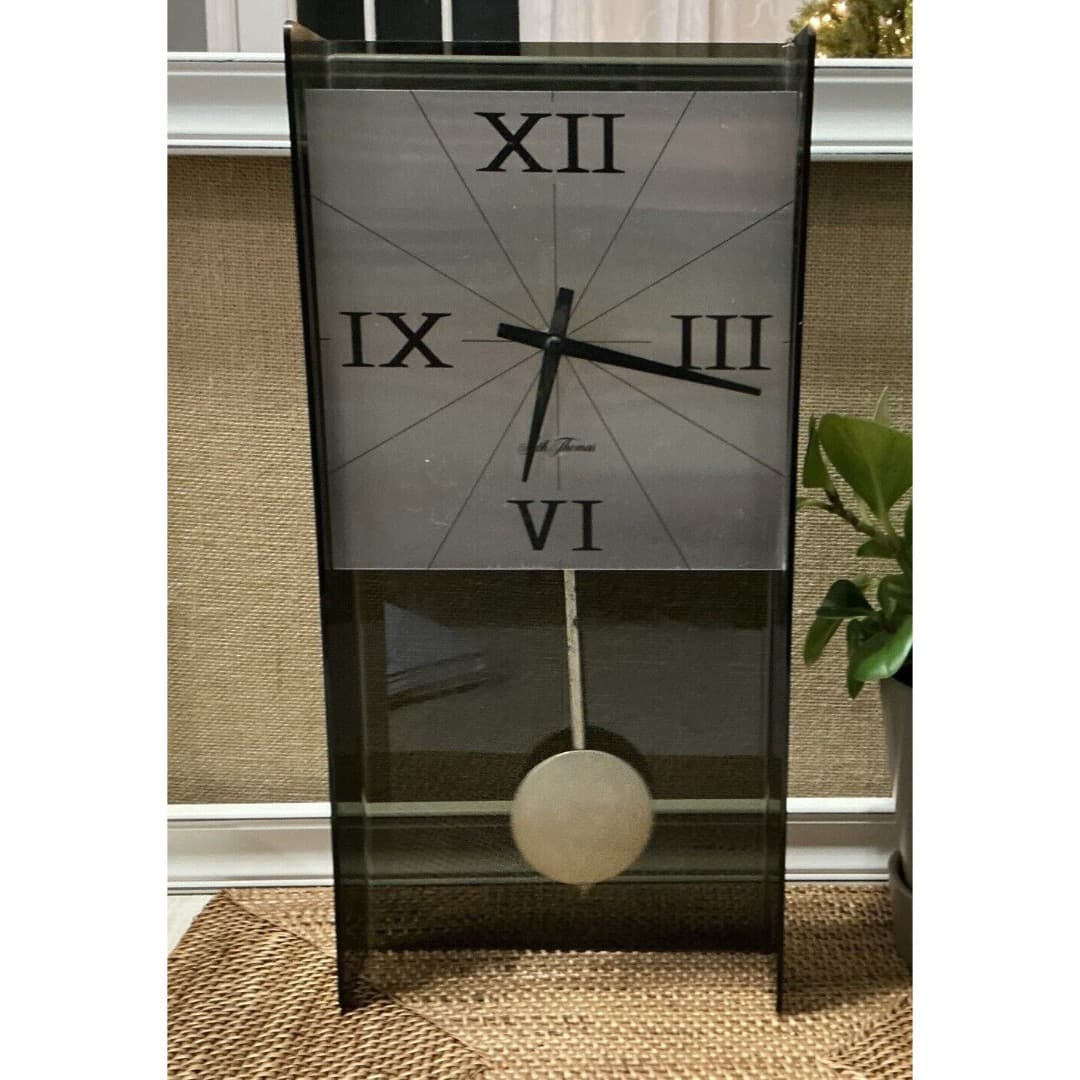 MCM Seth Thomas Smoky Lucite Black /Silver Plastic Wall Clock