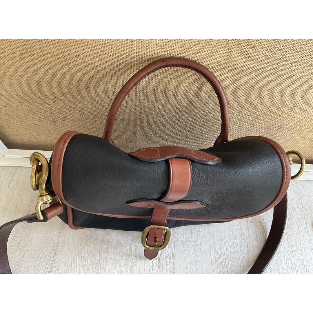 Black & Brown Leather Satchel Bag W/Handle & Crossbody Strap - Thumbnail 3
