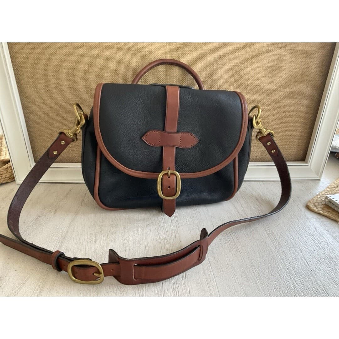 Black & Brown Leather Satchel Bag W/Handle & Crossbody Strap - Thumbnail 2