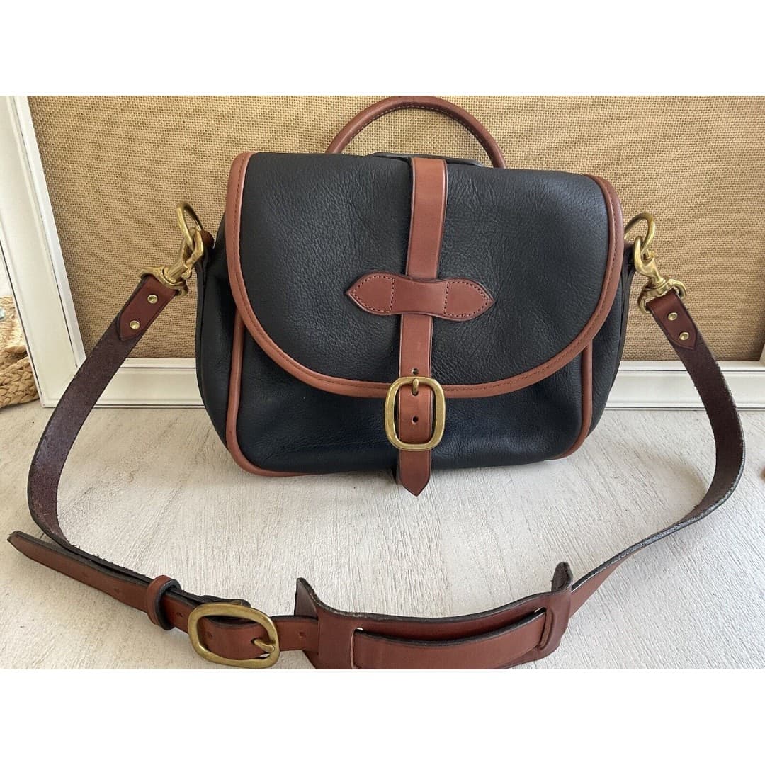 Black & Brown Leather Satchel Bag W/Handle & Crossbody Strap