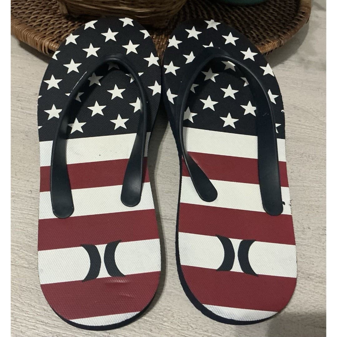 New Hurley American Flag Flip Flops Sandals Size 10 - Thumbnail 4