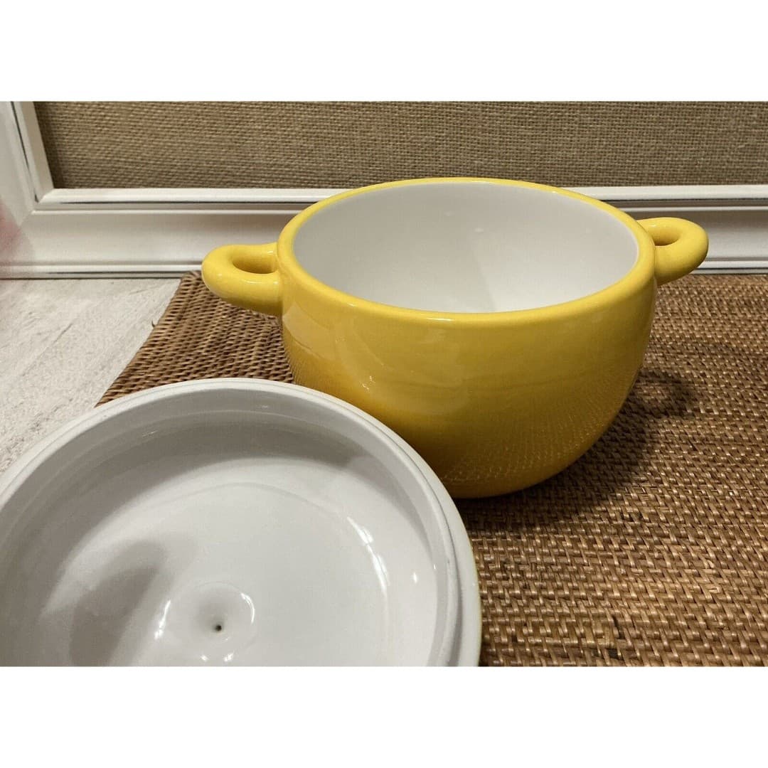 Vtg Earthenware Ceramic Yellow Apple Bowl W/Lid - Thumbnail 3