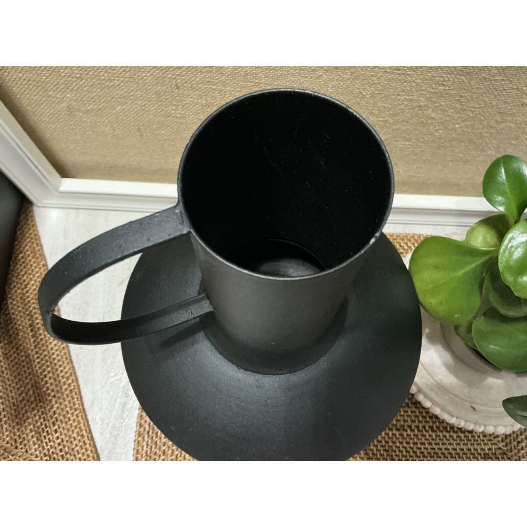 Shallow Rustic Black Metal Decorative Jug Tabletop Home Décor 8” Dia - Thumbnail 4