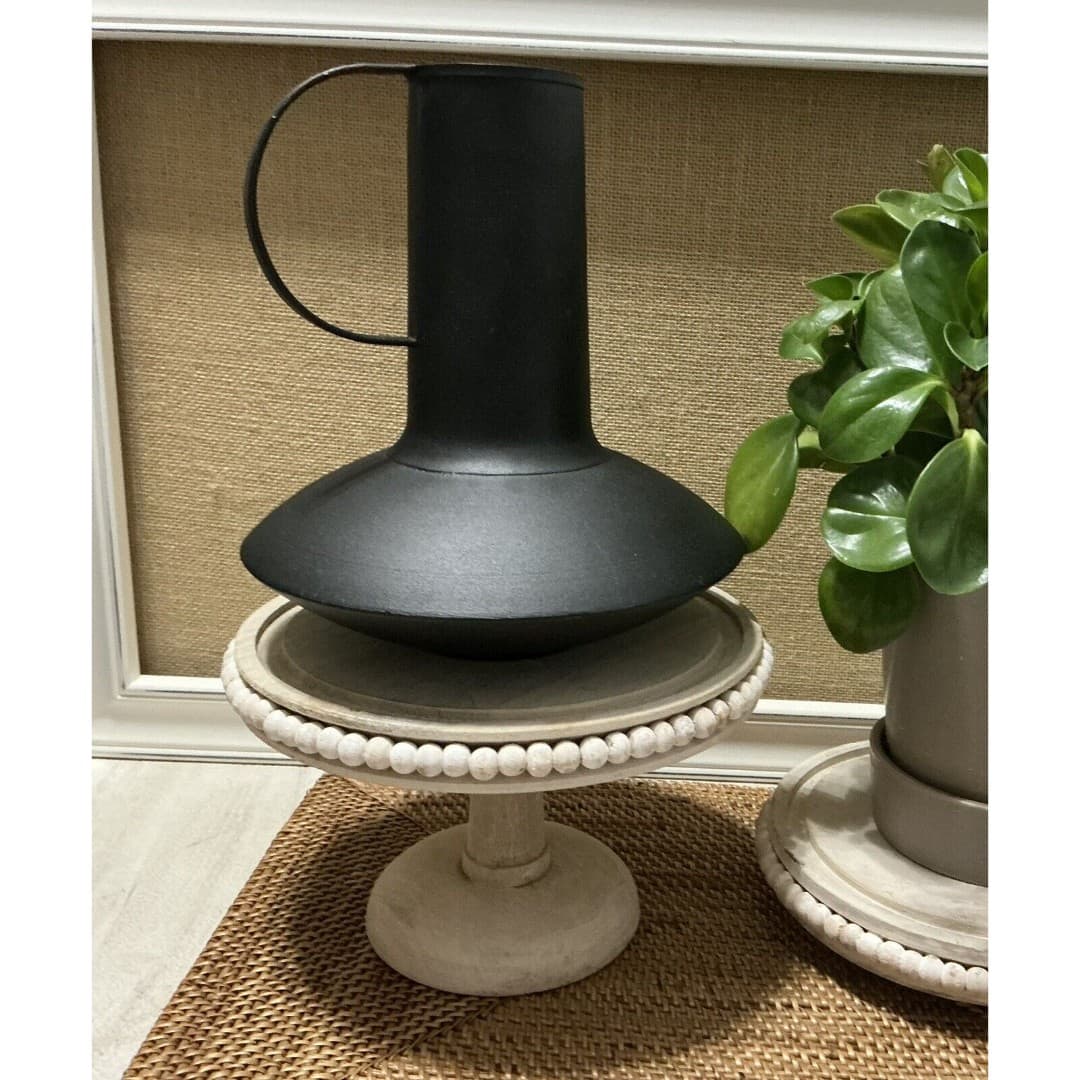 Shallow Rustic Black Metal Decorative Jug Tabletop Home Décor 8” Dia - Thumbnail 3