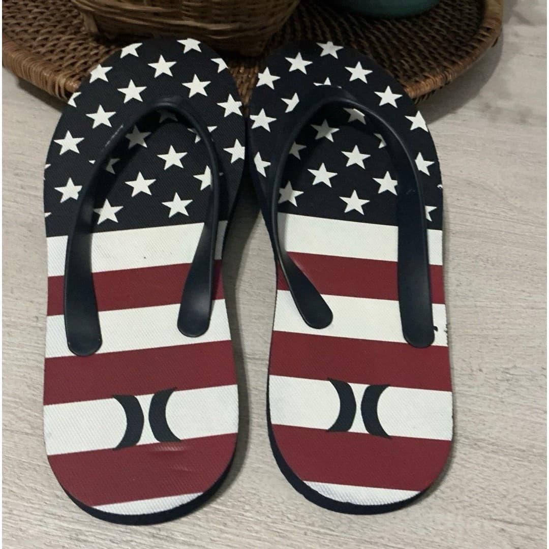 New Hurley American Flag Flip Flops Sandals Size 10
