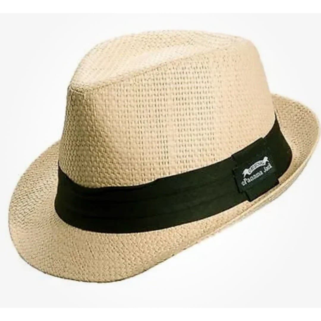 Panama Jack Solid Beige Ribbon Toyo Straw Fedora Hat Size L Logo 1.75" Brim NWOT - Thumbnail 6