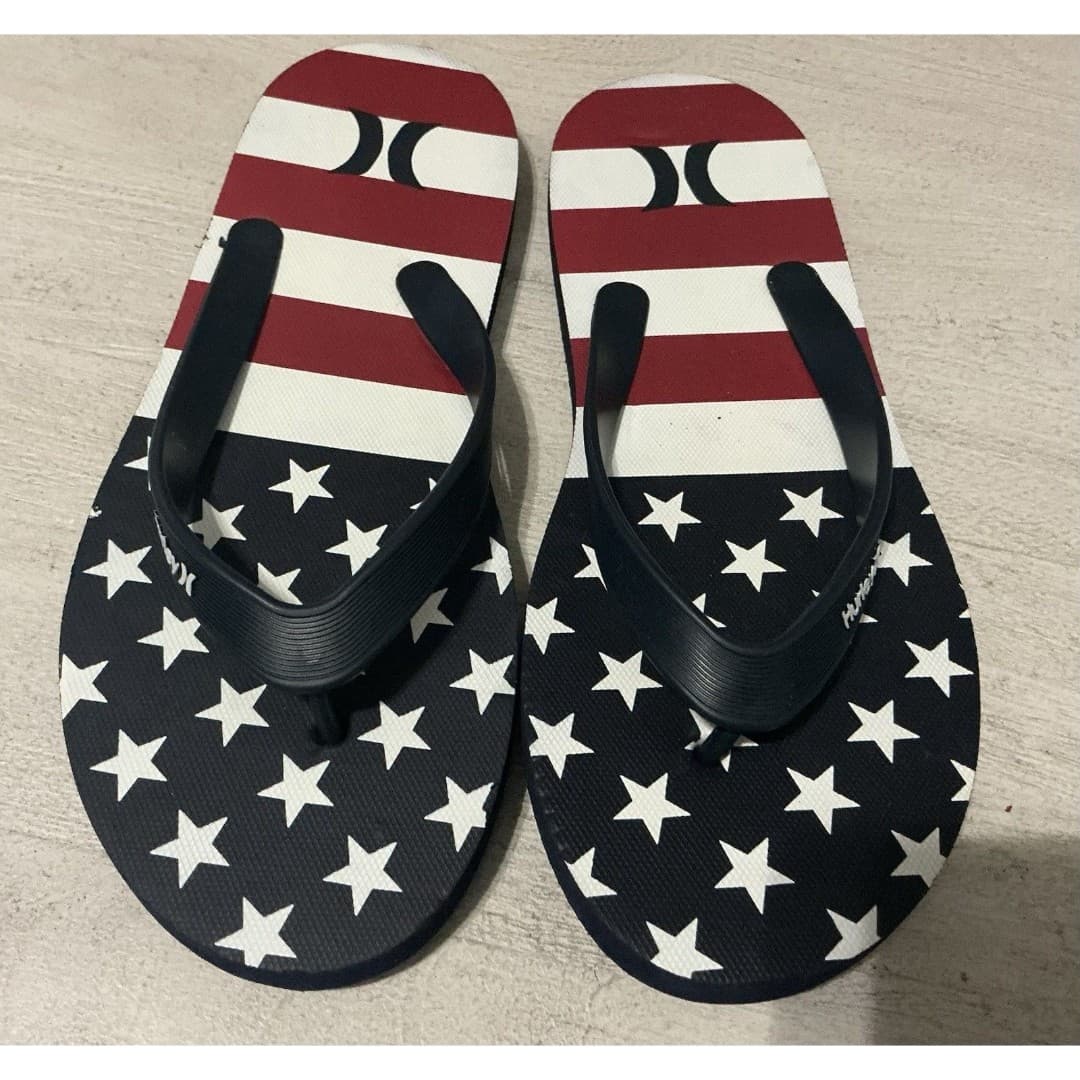 New Hurley American Flag Flip Flops Sandals Size 10 - Thumbnail 2
