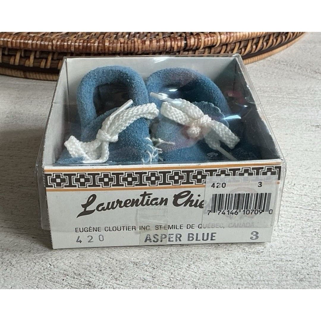 New Baby Moccasins Laurentian Chief Size 3 Asper Blue Suede 420 - Thumbnail 4
