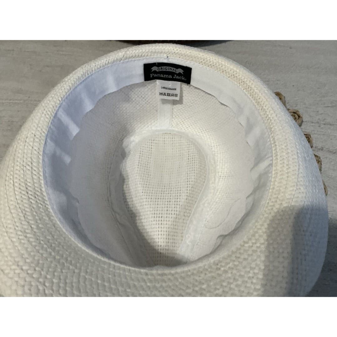 Panama Jack Solid Beige Ribbon Toyo Straw Fedora Hat Size L Logo 1.75" Brim NWOT - Thumbnail 5
