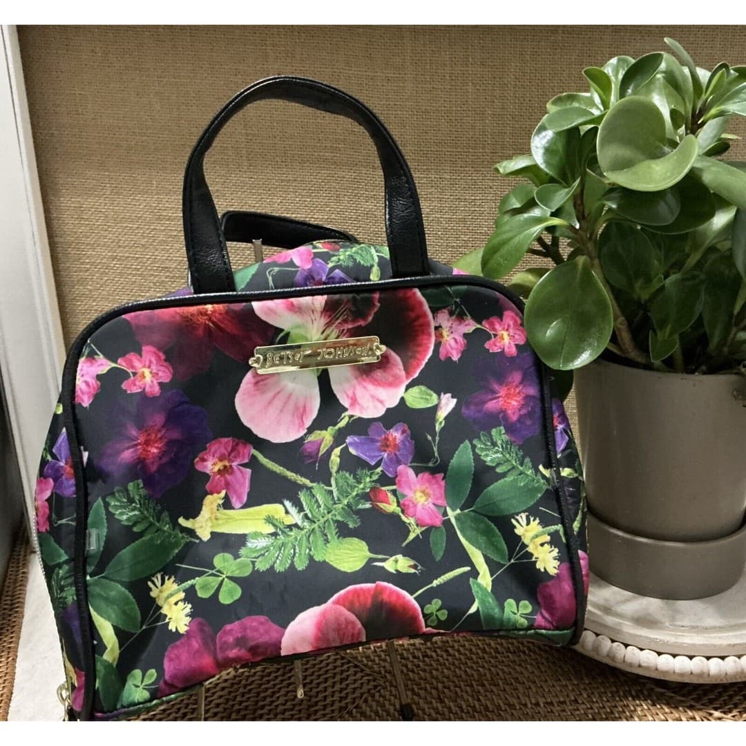 BETSEY JOHNSON Floral Make Up Bag With Handles 9”x7”