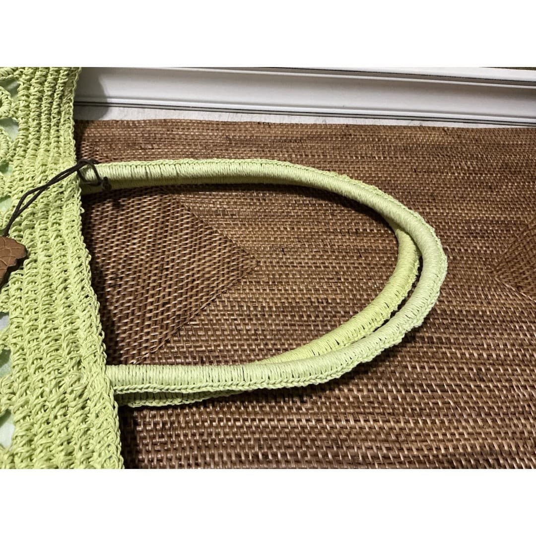 Sun-n-Sand Crocheted Woven Floral Green Beach Bag Hand bag - Thumbnail 11
