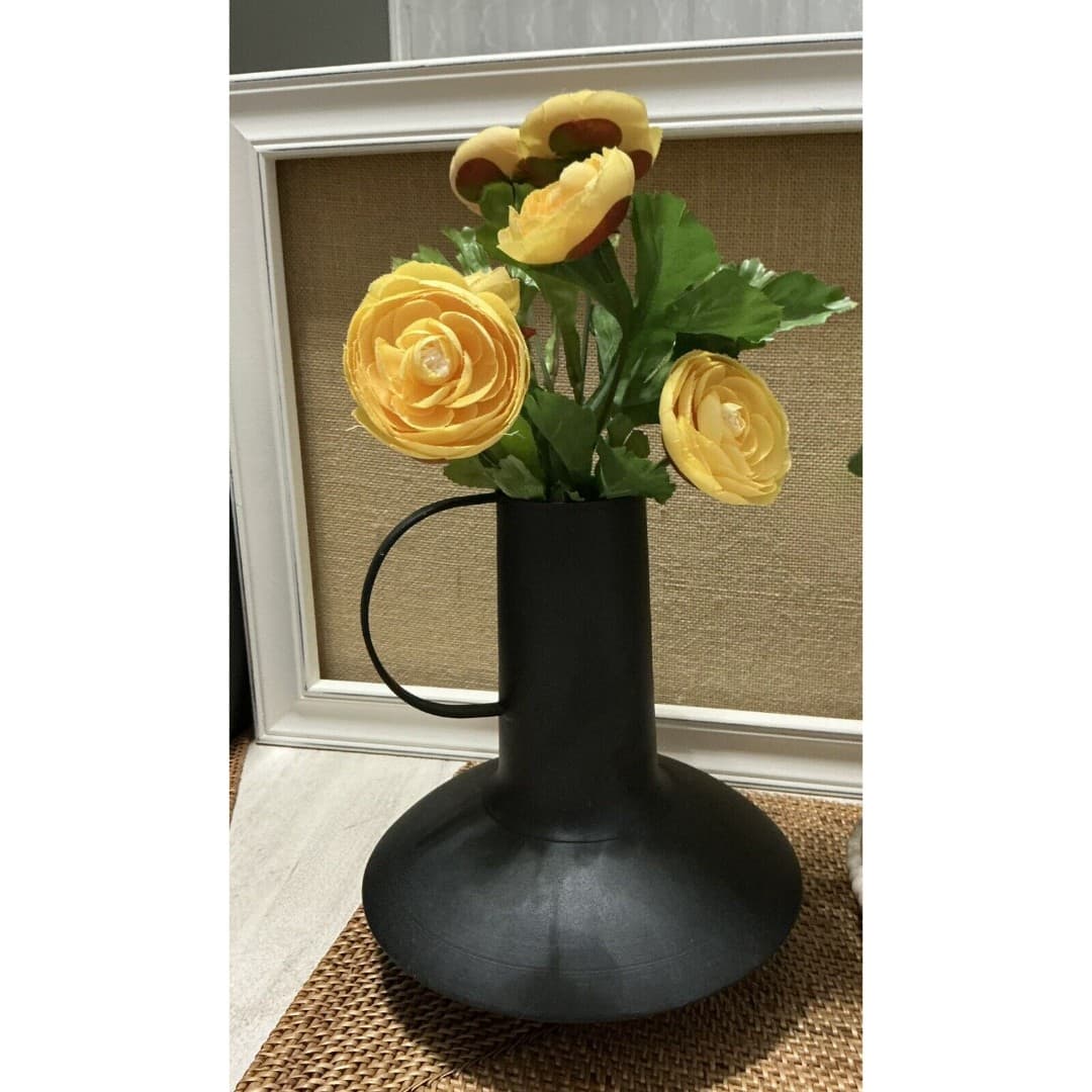 Shallow Rustic Black Metal Decorative Jug Tabletop Home Décor 8” Dia - Thumbnail 2