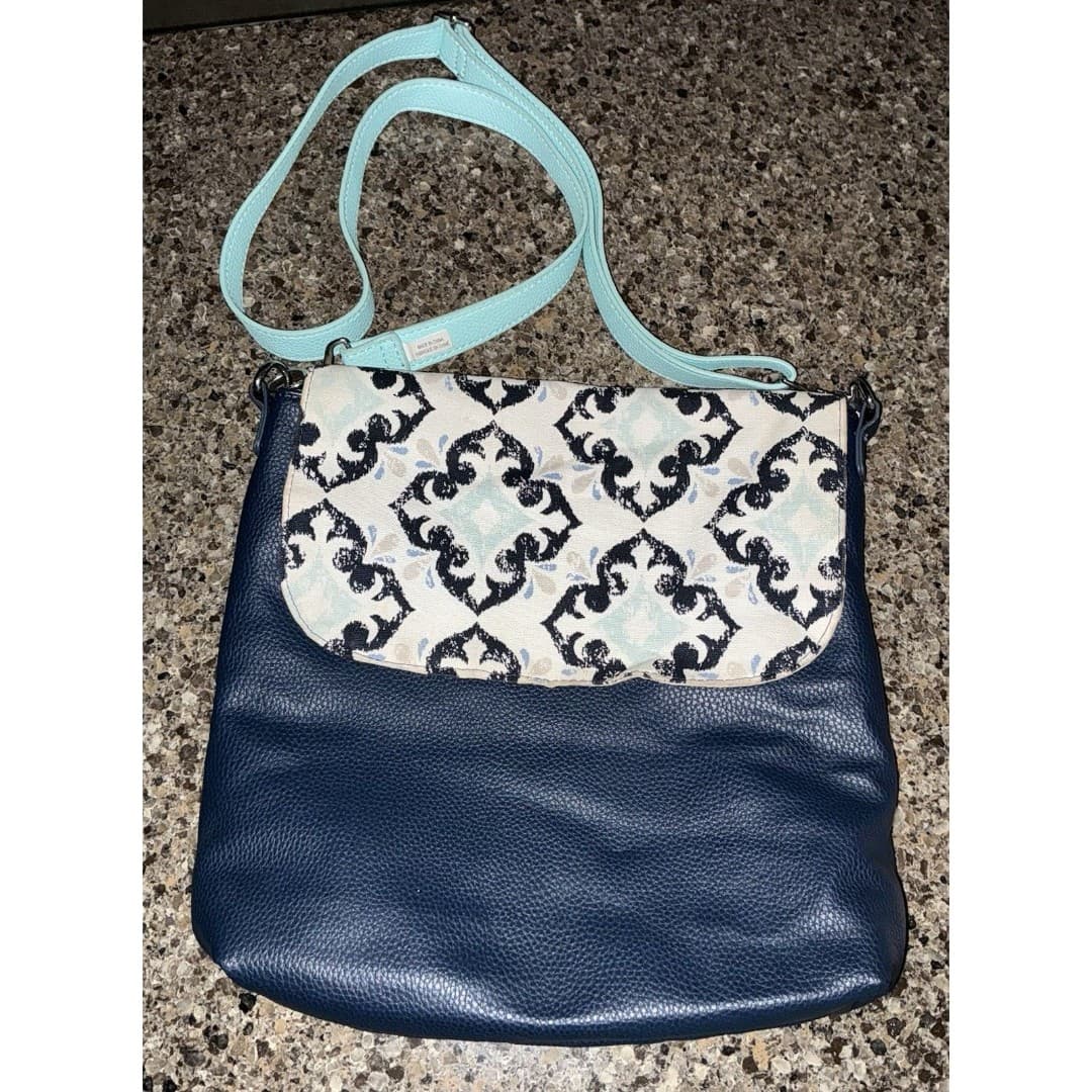 Thirty One Blue Pebble Faux Leather Navy Skies For You Crossbody Bag