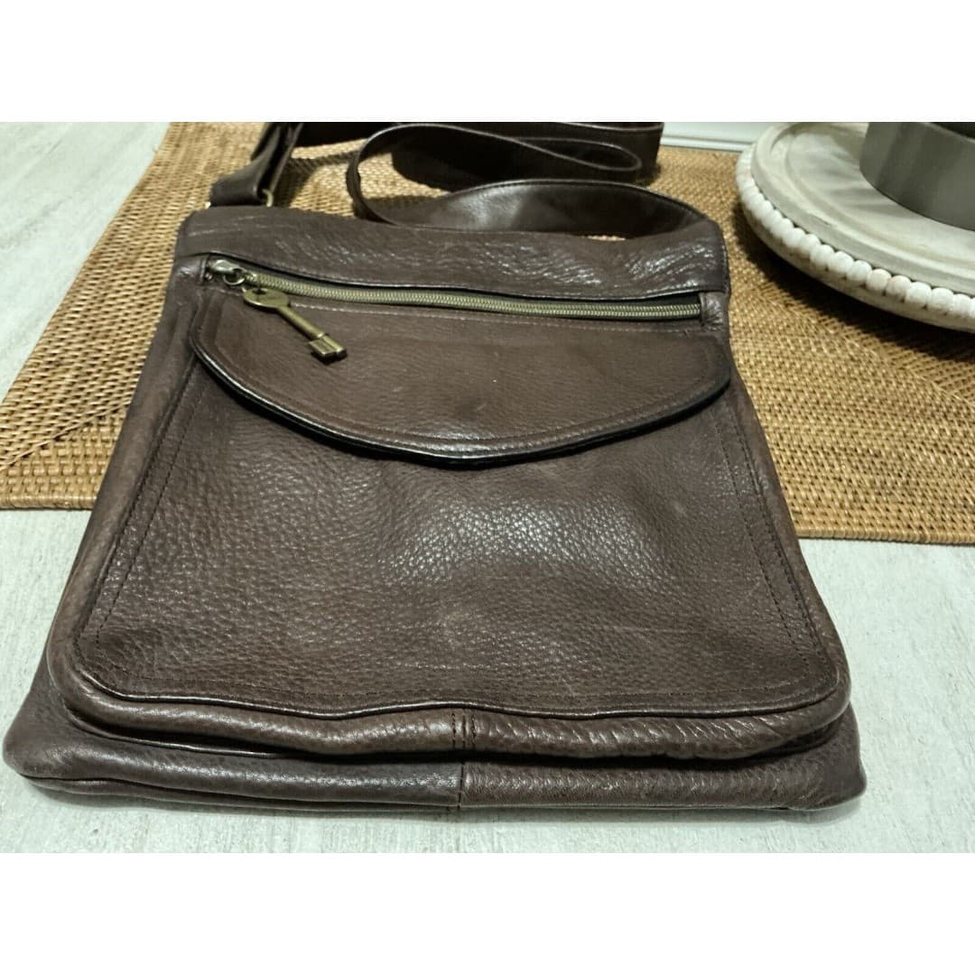 Vtg Fossil Brown Leather Crossbody Bag Purse Key #75082 American Classic - Thumbnail 5