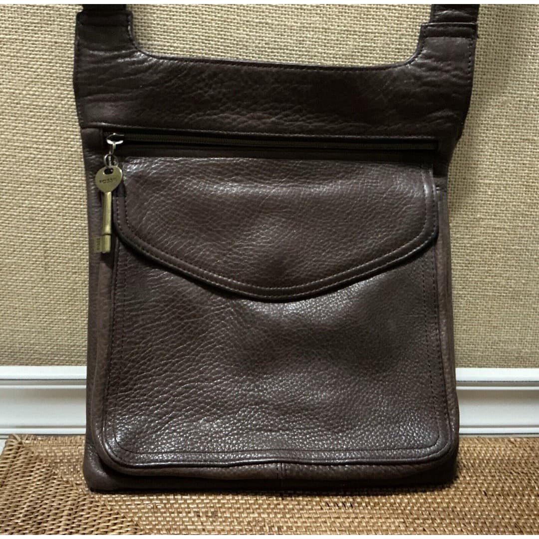 Vtg Fossil Brown Leather Crossbody Bag Purse Key #75082 American Classic - Thumbnail 3