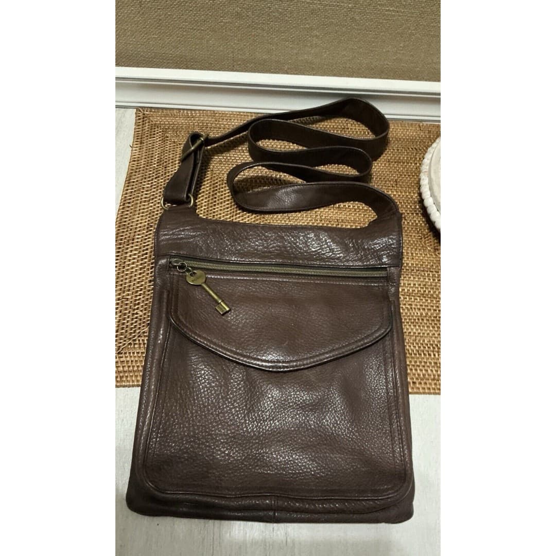 Vtg Fossil Brown Leather Crossbody Bag Purse Key #75082 American Classic - Thumbnail 6