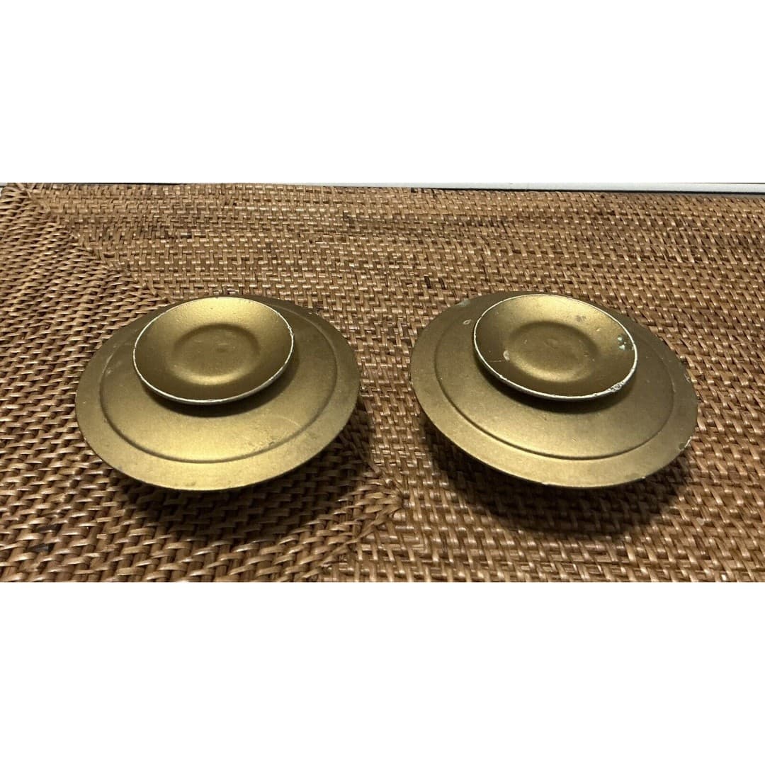 Vintage Pair Of Gold Metal Candle Holders/Stand - Thumbnail 5