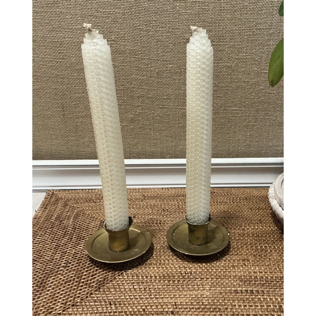 Vintage Pair Of Gold Metal Candle Holders/Stand - Thumbnail 2