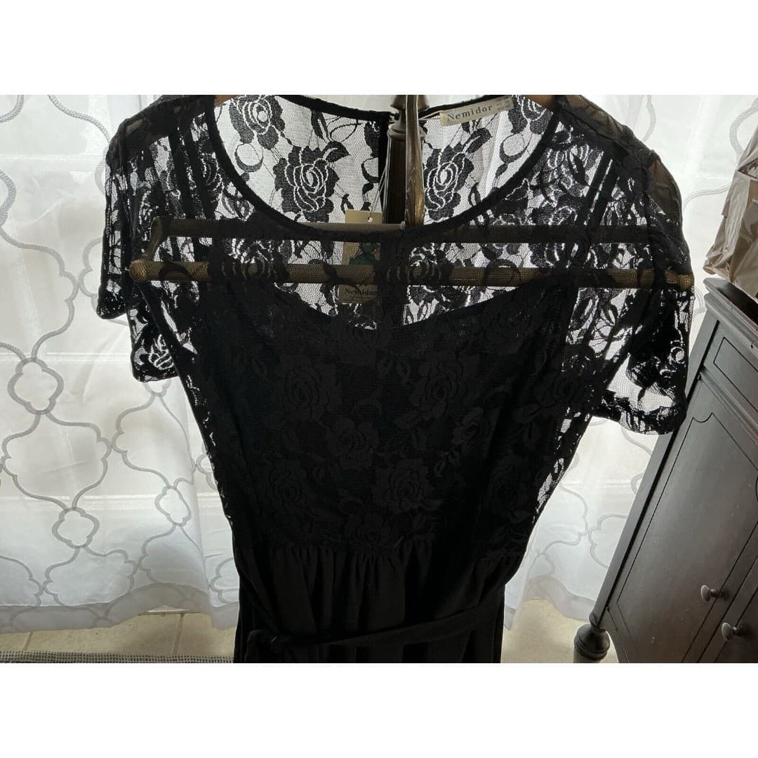 NWT Women’s Vintage Look Nemidor Love Stitch Black Lace Top Dress Sz 20 - Thumbnail 6