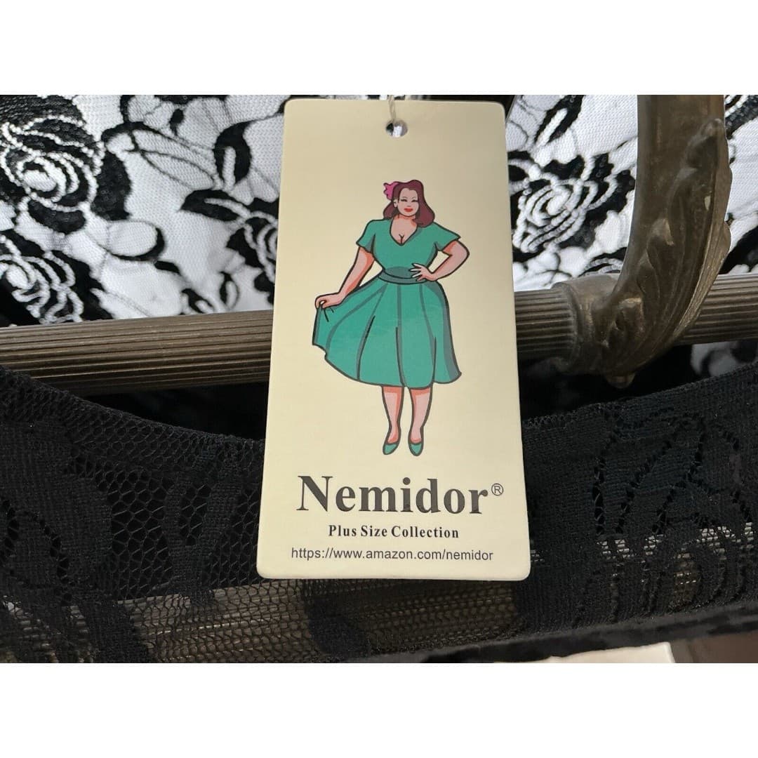NWT Women’s Vintage Look Nemidor Love Stitch Black Lace Top Dress Sz 20 - Thumbnail 3