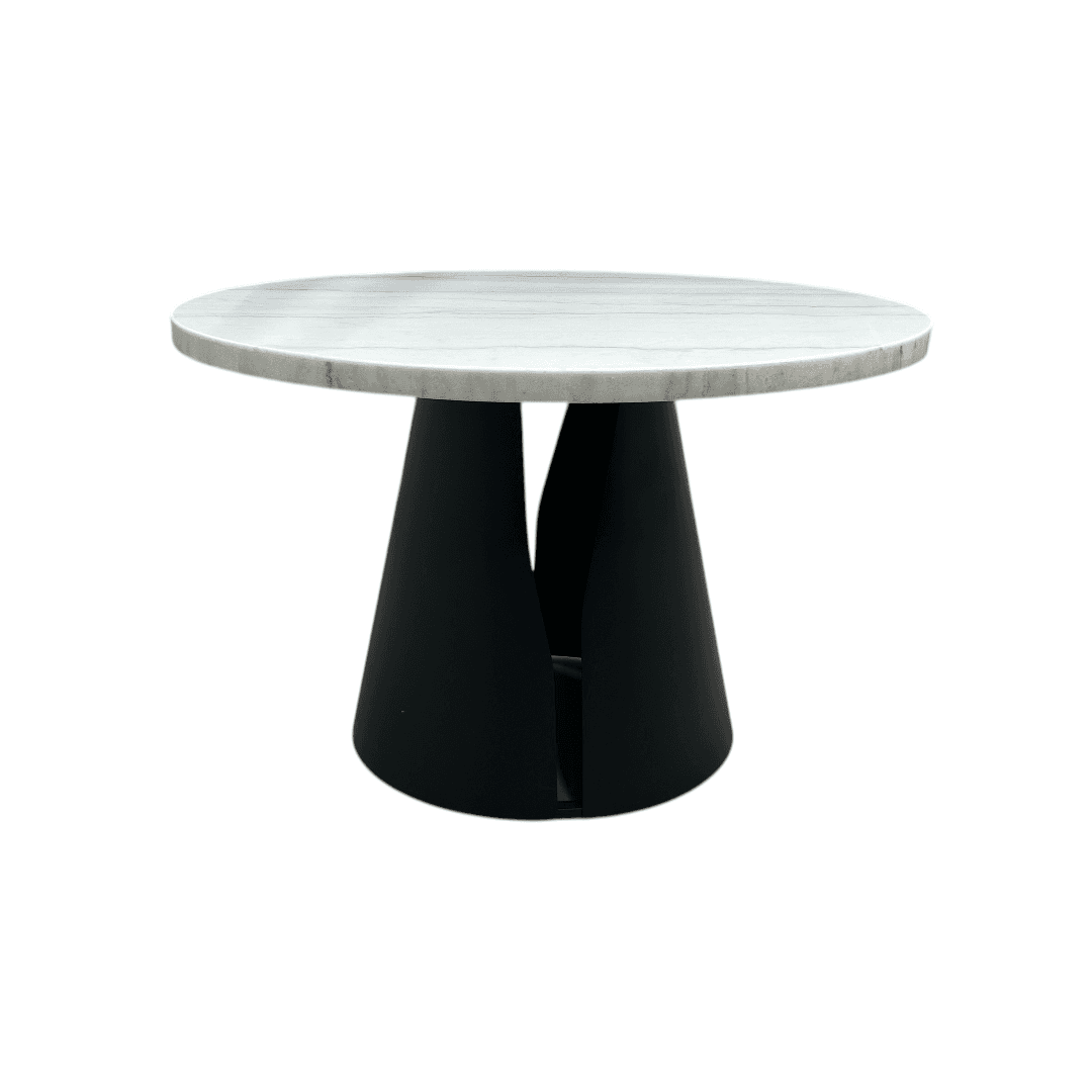Wrought Studio Vera Modern Round Dining Table, Sintered Stone Tabletop With Carbon Steel Pedestal Base for Kitchen - Thumbnail 5