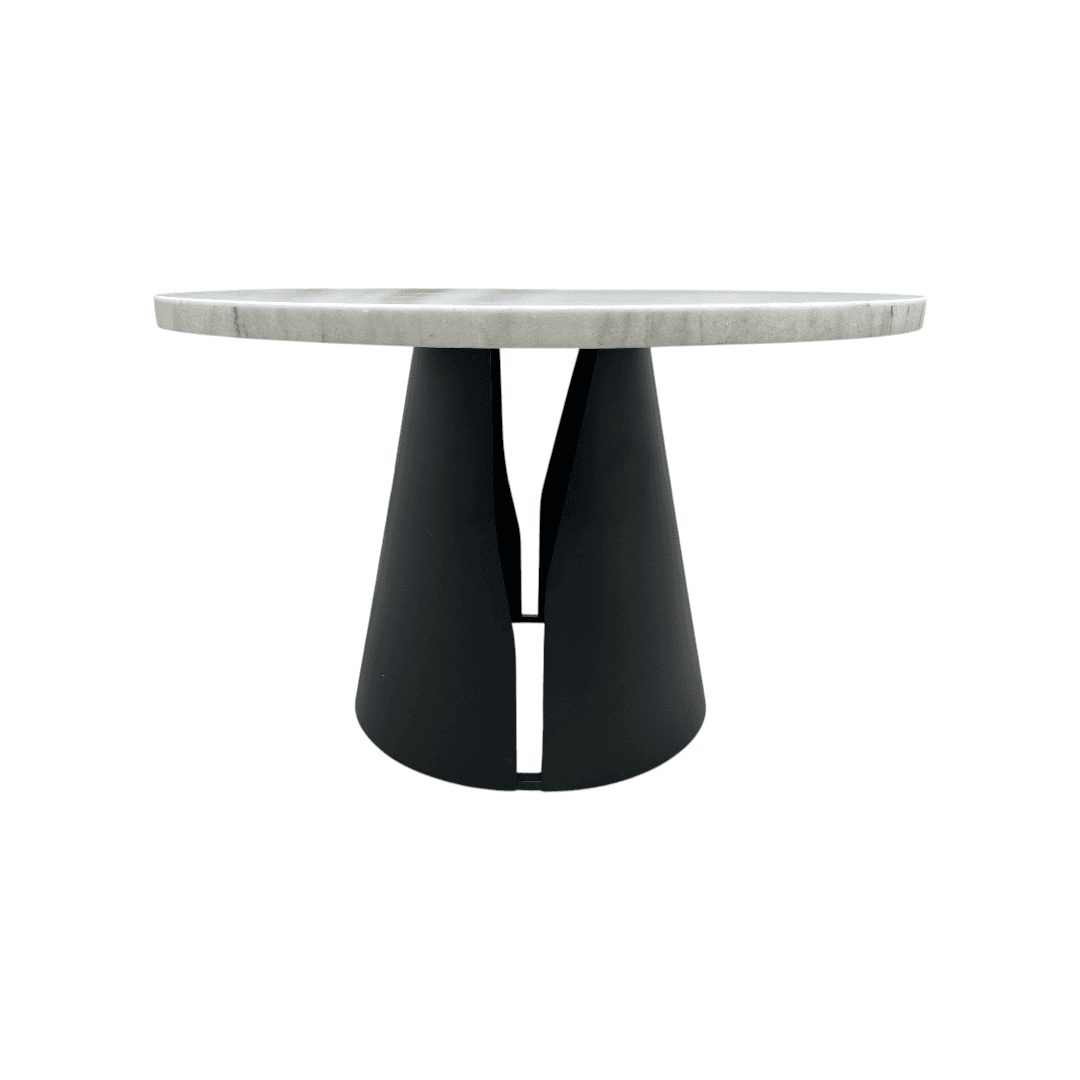 Wrought Studio Vera Modern Round Dining Table, Sintered Stone Tabletop With Carbon Steel Pedestal Base for Kitchen - Thumbnail 2
