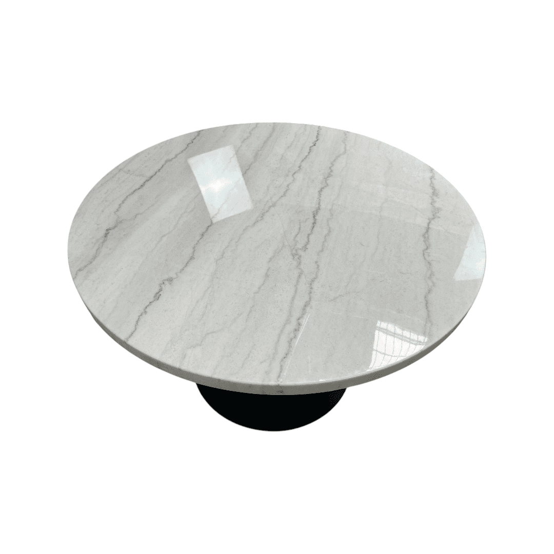 Wrought Studio Vera Modern Round Dining Table, Sintered Stone Tabletop With Carbon Steel Pedestal Base for Kitchen - Thumbnail 7