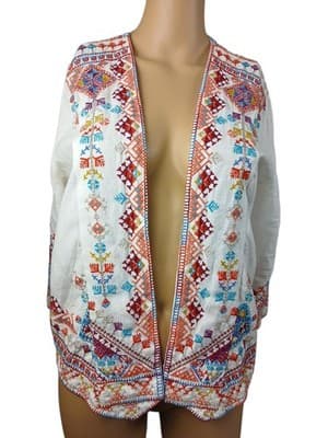 Johnny Was Velsia Embroidered Linen Bolero Jacket White Boho XS