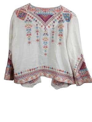 Johnny Was Velsia Embroidered Linen Bolero Jacket White Boho XS - Thumbnail 7