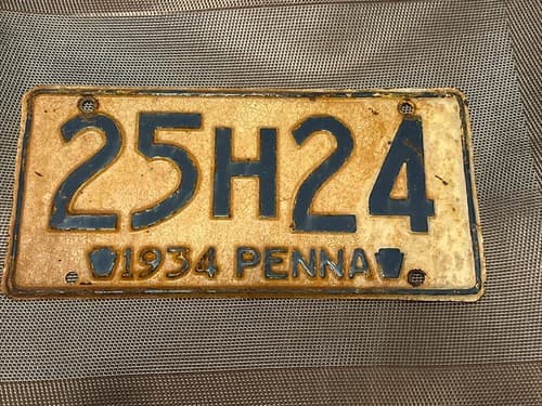 1934 Pennsylvania License Plate 25H24 Penna PA Chevy Ford Chevrolet