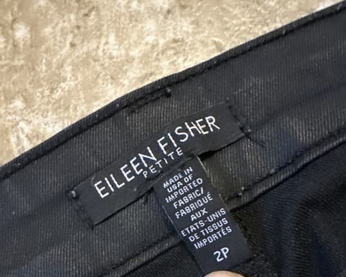 EILEEN FISHER Pants 2P Faux Leather WAX Cotton Stretch Skinny Jeans Black - Thumbnail 3
