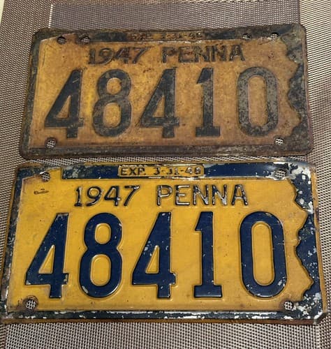 1947 CAR LICENSE PLATE PA LOT OF 2 PENNSYLVANIA SET PAIR 48410 VINTAGE