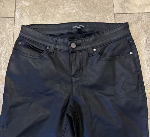 EILEEN FISHER Pants 2P Faux Leather WAX Cotton Stretch Skinny Jeans Black - Thumbnail 2
