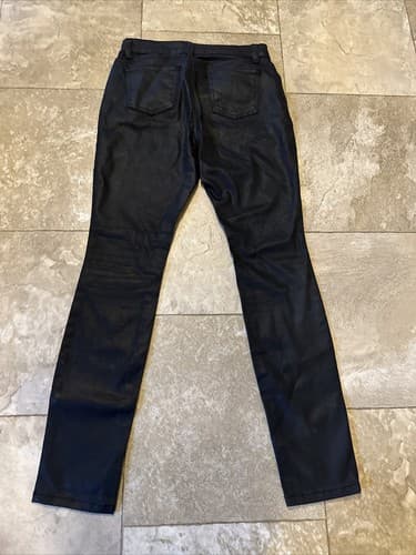 EILEEN FISHER Pants 2P Faux Leather WAX Cotton Stretch Skinny Jeans Black - Thumbnail 4