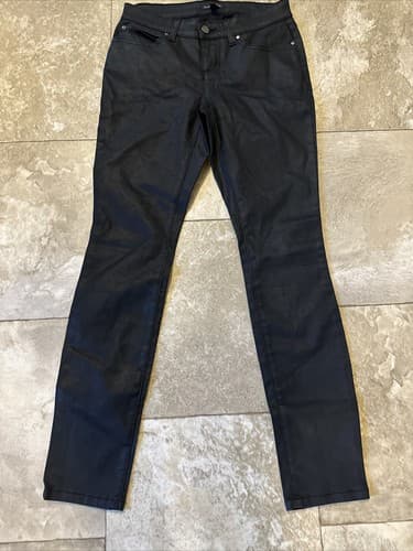 EILEEN FISHER Pants 2P Faux Leather WAX Cotton Stretch Skinny Jeans Black