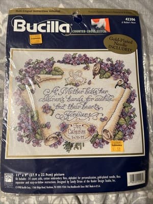 Bucilla A MOTHER'S HEART Counted Cross Stitch Kit #42206 - NEW 11” X 9”.
