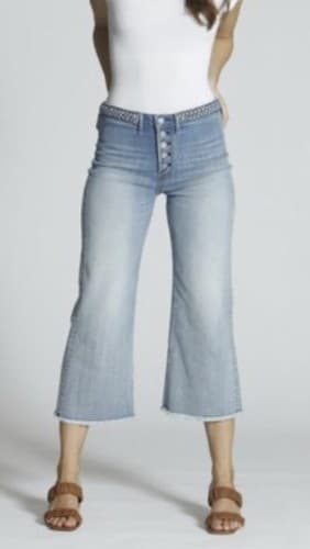 Free People Driftwood Charlee Braided Waist Cropped Jeans Size 25 Inseam 24.5”